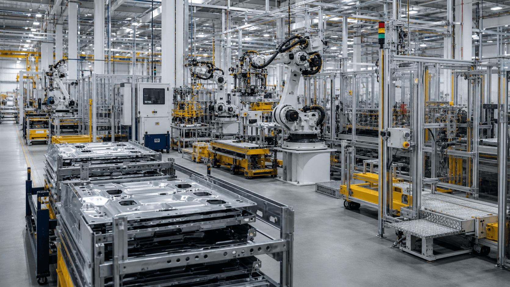 Robot line and stamped parts flow in an automotive supplier factory