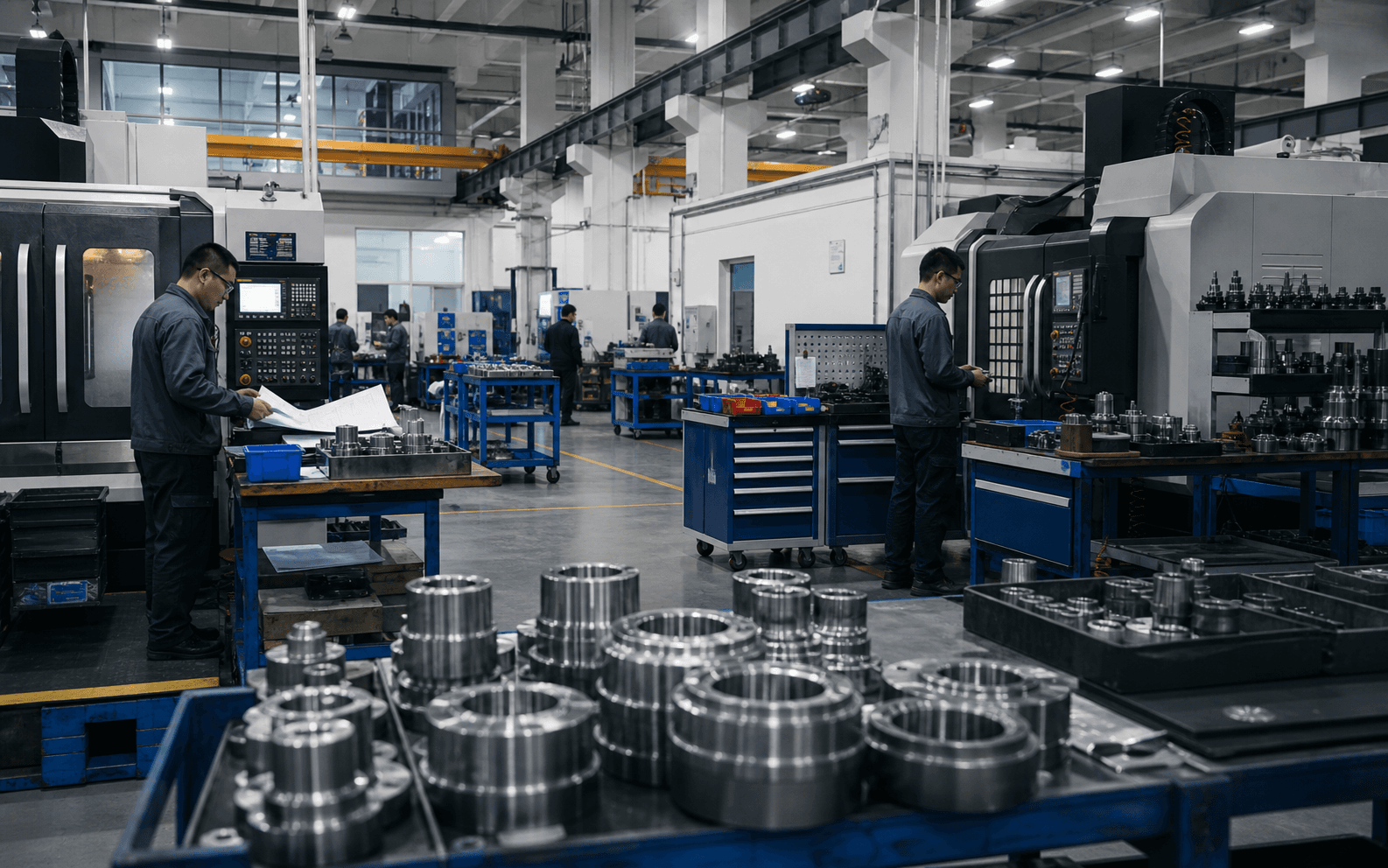 Machining equipment and metal part turnover in a discrete manufacturing shop