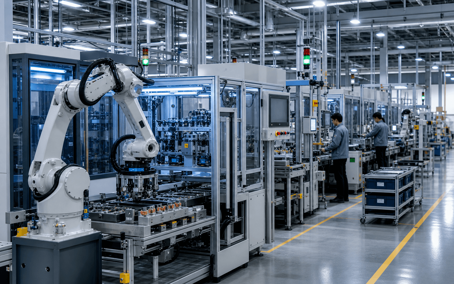 Automated production line and robot cells in a smart manufacturing factory